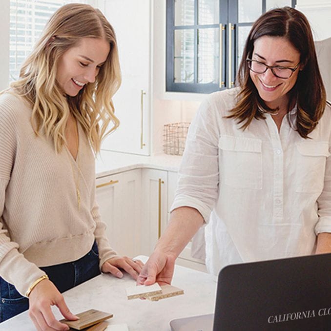 Working with a proessional design consultant, selecting finishes for home storage solution from California Closets